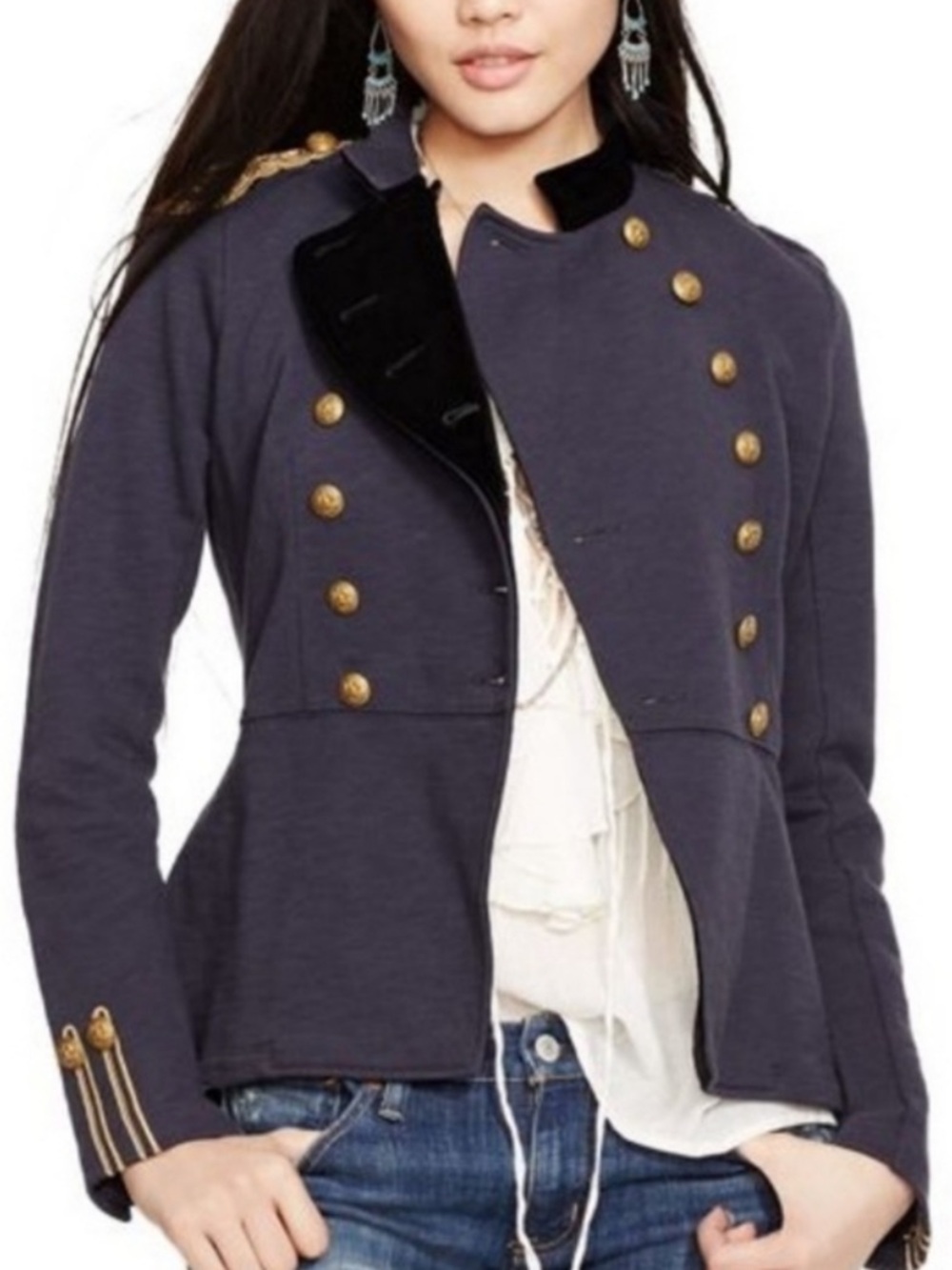 Women’s Denim & Supply Ralph Lauren Peplum Military Jacket Navy Gold Size S